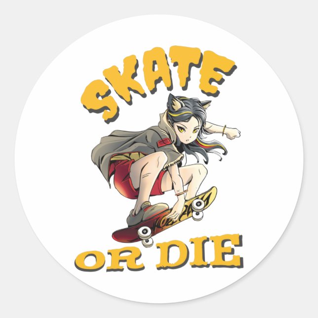 Sticker Rond Skate ou die Skateboarder Girl (Devant)