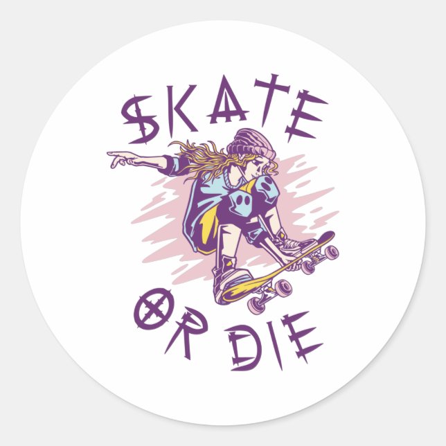 Sticker Rond Skate ou die Skateboarder Girl (Devant)