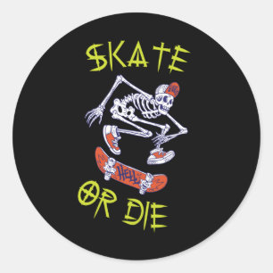 Sticker Rond Skate ou die Skeleton Skateboarder