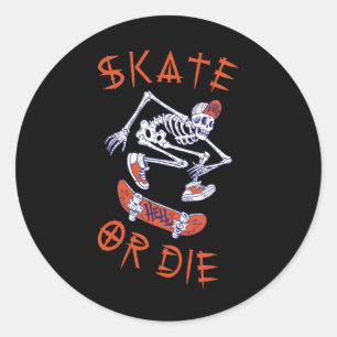 Sticker Rond Skate ou die Skeleton Skateboarder
