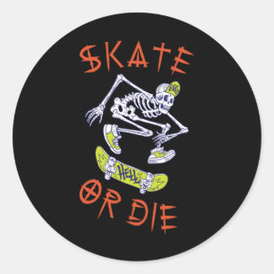 Sticker Rond Skate ou die Skeleton Skateboarder