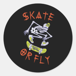 Sticker Rond Skate ou volez Skeleton Skateboarder