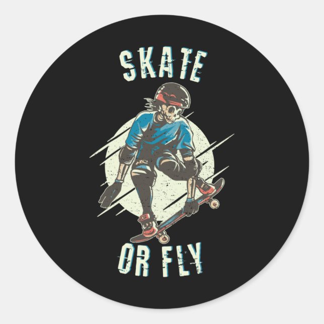 Sticker Rond Skate ou volez Skeleton Skateboarder (Devant)