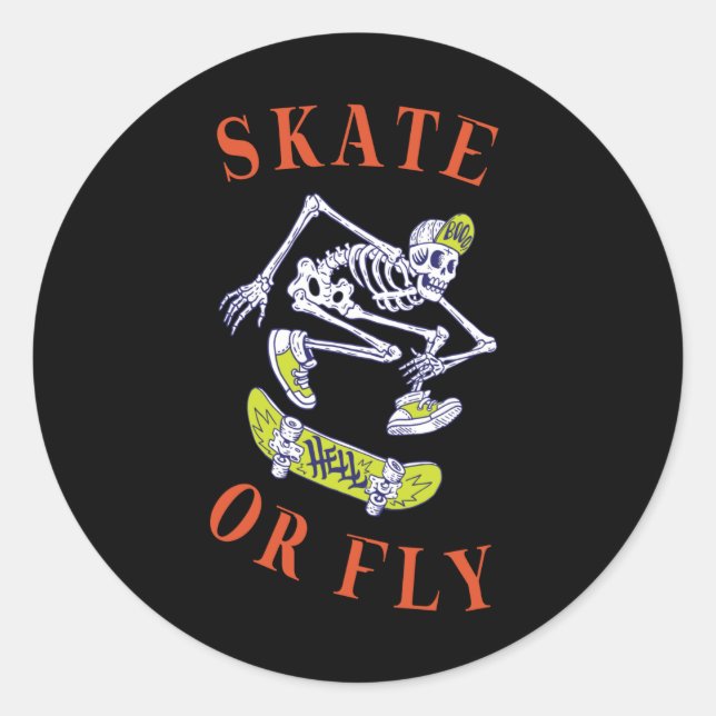 Sticker Rond Skate ou volez Skeleton Skateboarder (Devant)