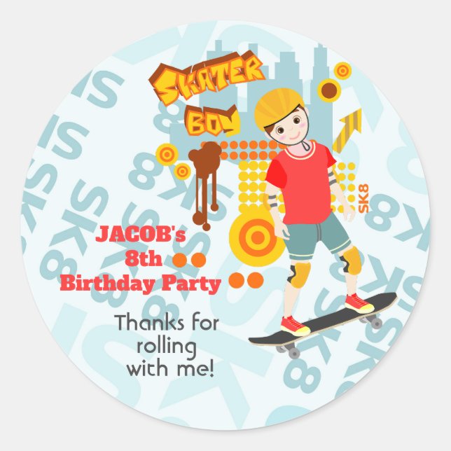 Sticker Rond Skate Park Fun Boy Fête d'anniversaire (Devant)