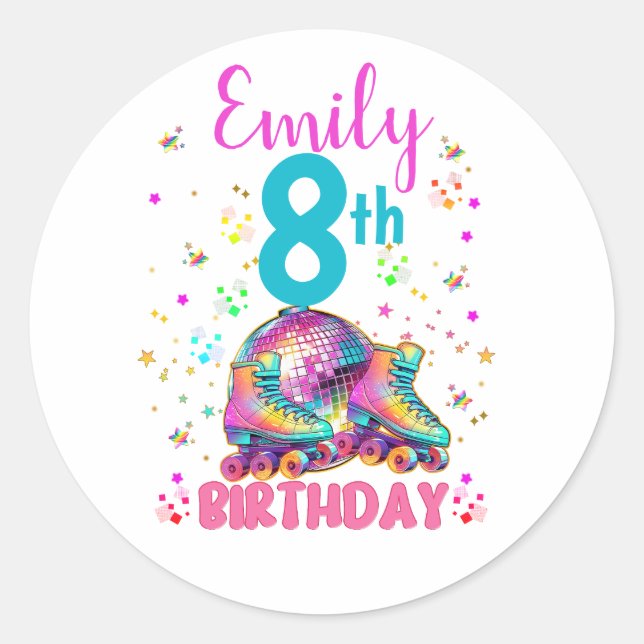 Sticker Rond Skate Roller Disco Birthday Girl Matching (Devant)
