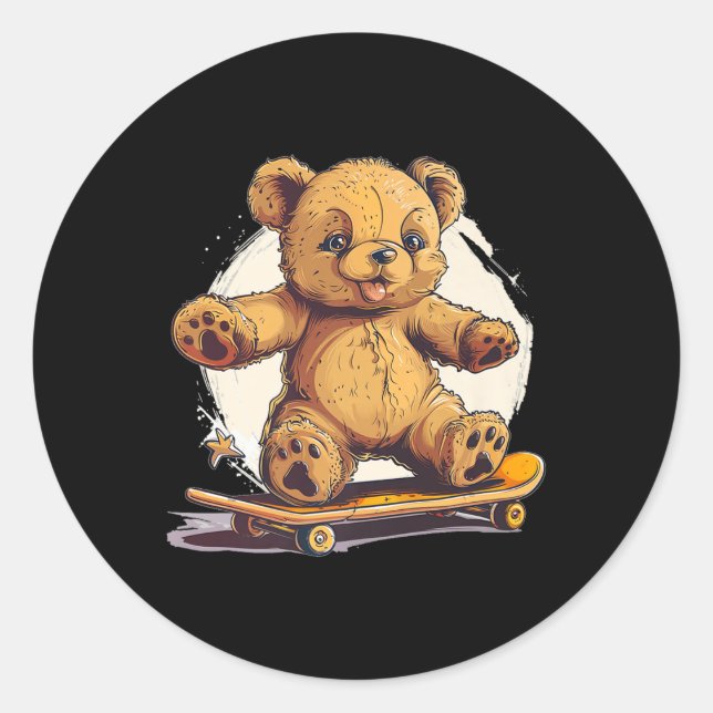 Sticker Rond Skateboard cool Teddy Bear Outfit Pour Skater Boys (Devant)