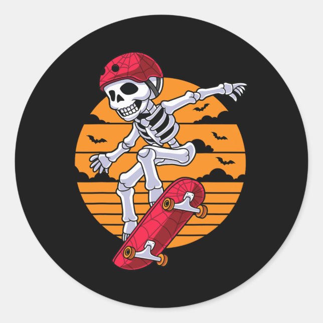 Sticker Rond Skateboard éffrayant Skeleton Funny Skate (Devant)