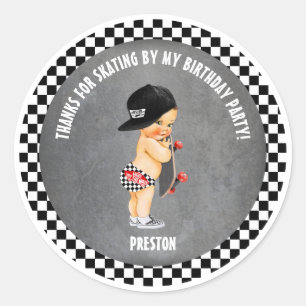 Sticker Rond Skateboard Garçon Casquette Patineur rouge gris no