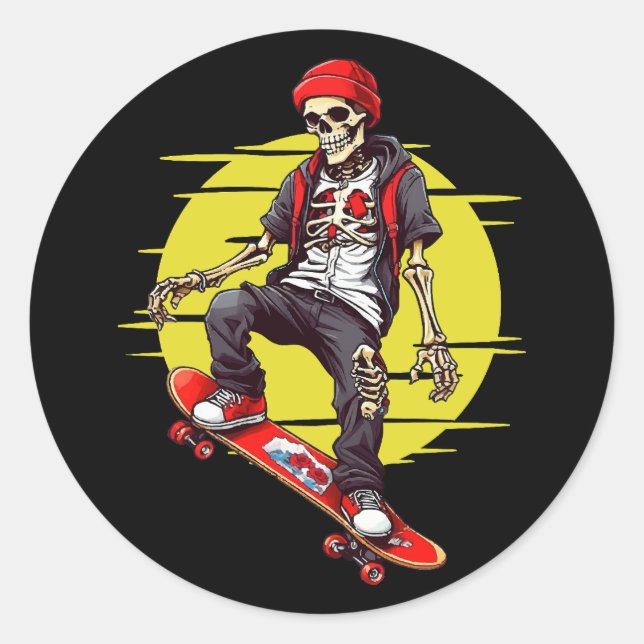 Sticker Rond Skateboard Skeleton (Devant)