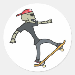 Sticker Rond Skateboard Skeleton