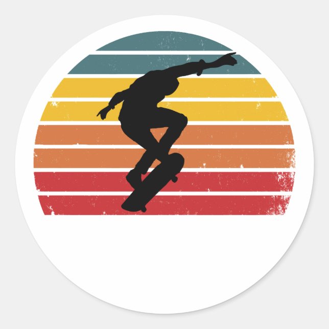 Sticker Rond Skateboard Vintage Rétro (Devant)