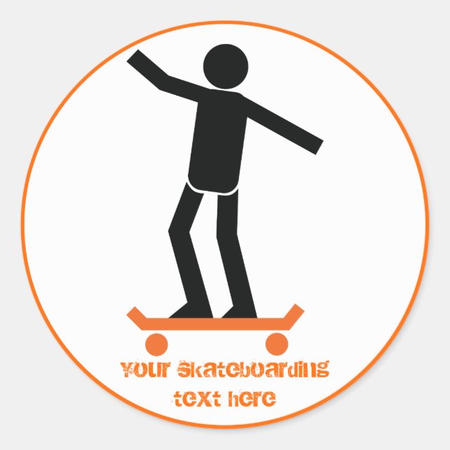 Sticker Rond Skateboardeur sur son skateboard personnalisé (Devant)