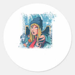 Sticker Rond Skater Girl Anime Skateboard Femmes Cadeau