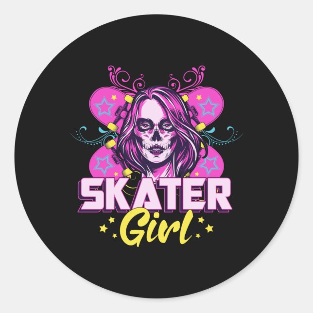 Sticker Rond Skater Girl Sk8 Skateboard Girls Skateboard Idée c (Devant)