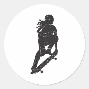 Sticker Rond Skater Girl Skateboard Sk8 Patinage drôle Idée cad