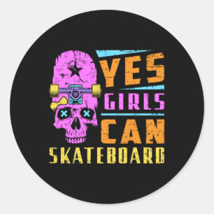 Sticker Rond Skater Girl Skateboard Skate Sk8 Idée cadeau