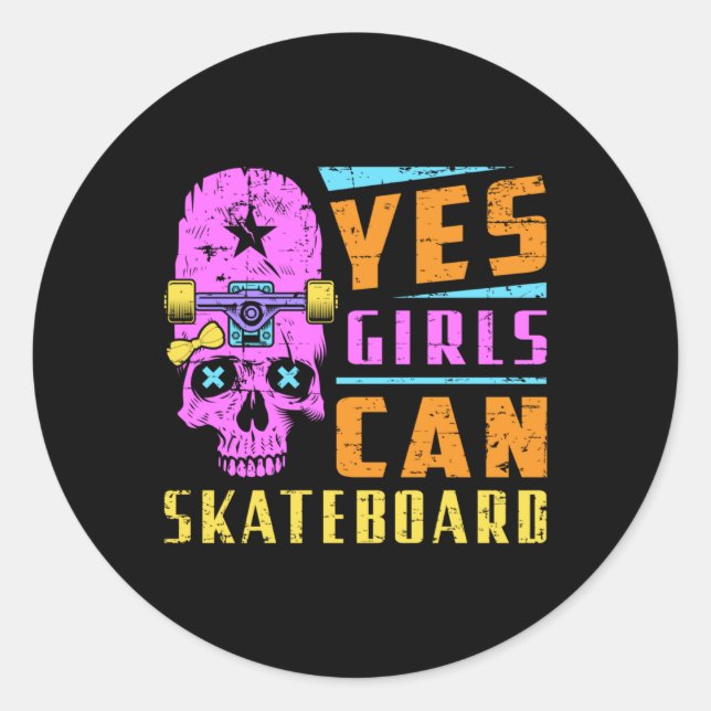 Sticker Rond Skater Girl Skateboard Skate Sk8 Idée cadeau (Devant)