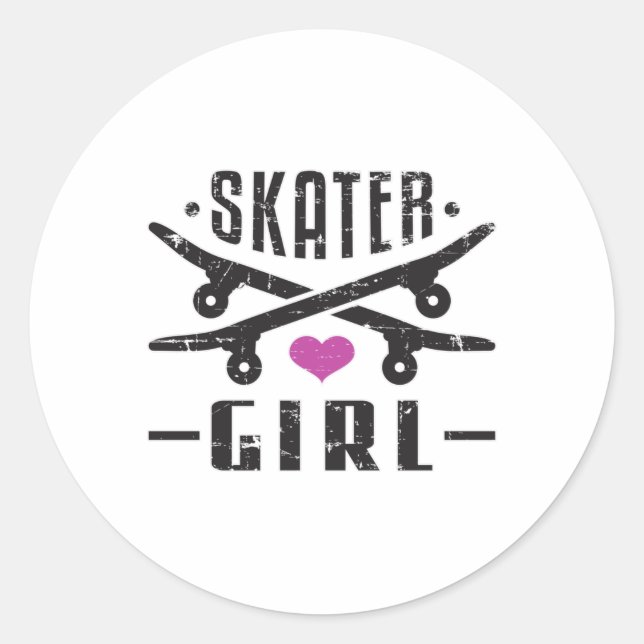 Sticker Rond Skater Girl Skateboard Skate Sk8 Skate Cadeau (Devant)