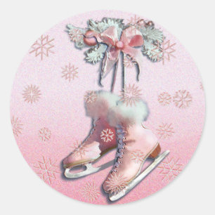 Sticker Rond SKATES DE GLACE en ROSE par SHARON SHARPE