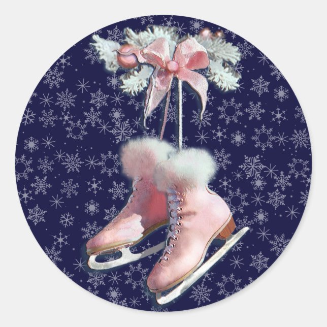 Sticker Rond SKATES DE GLACE en ROSE par SHARON SHARPE (Devant)
