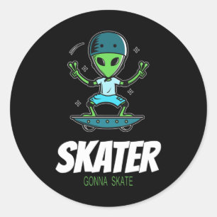Sticker Rond Skateur va skater Alien Skateur Skateboardin