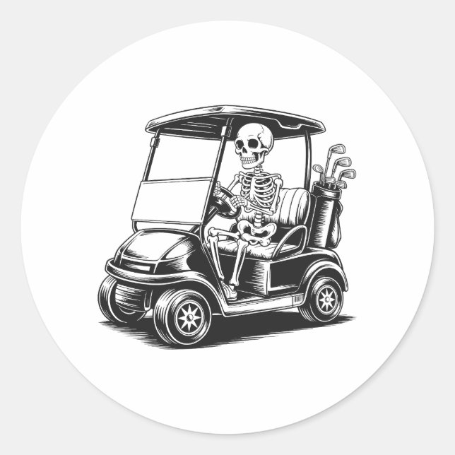 Sticker Rond Skeletal Golfer Crâne Jouer Golf (Devant)