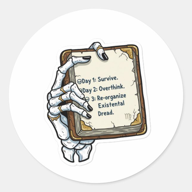 Sticker Rond Skeletal Hand Existential Dread Planner | Humorous (Devant)