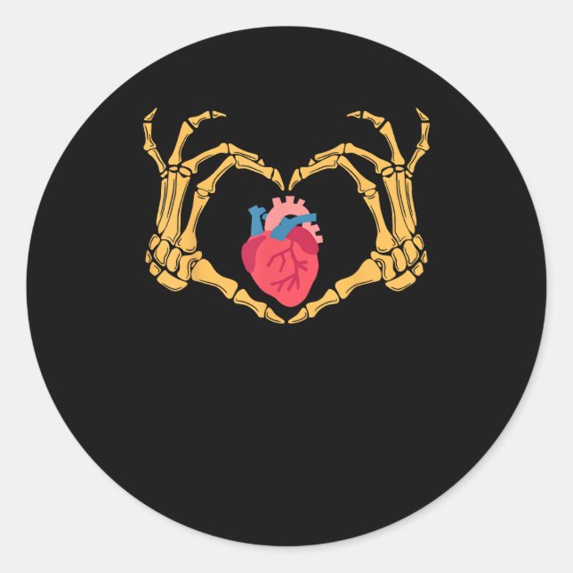 Sticker Rond Skeleton Anatomie du coeur de la main Cardiac Cvic (Devant)