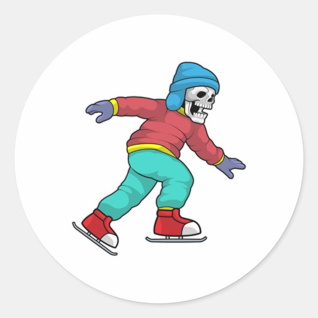 Sticker Rond Skeleton au patinage sur glace avec patins sur gla (Devant)