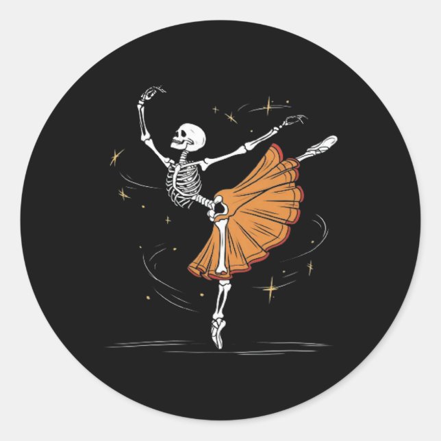 Sticker Rond Skeleton Ballerina Ballet Danse Halloween (Devant)