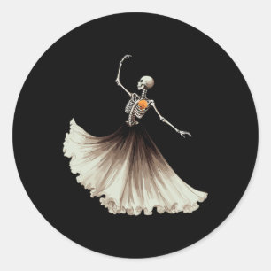 Sticker Rond Skeleton Ballerina Ballet Danse Halloween Femmes G