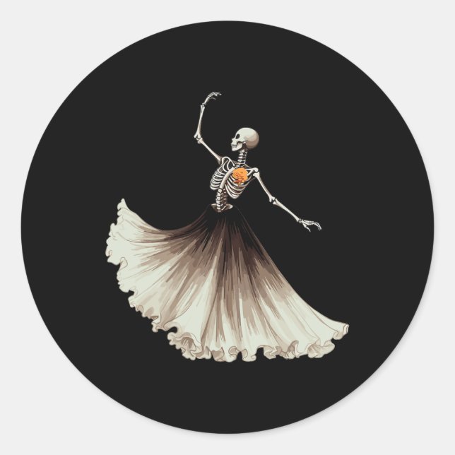 Sticker Rond Skeleton Ballerina Ballet Danse Halloween Femmes G (Devant)