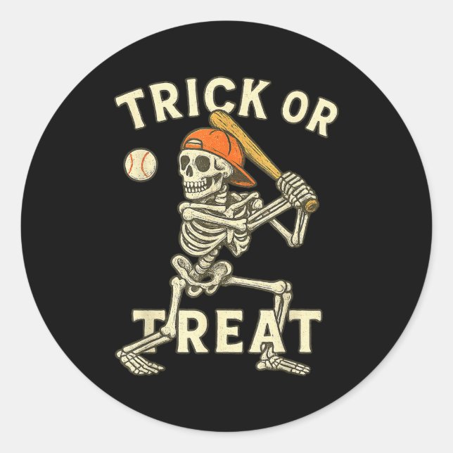 Sticker Rond Skeleton Baseball Halloween Costume Funny Men Boys (Devant)
