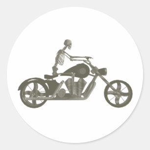 Sticker Rond Skeleton Biker / Bike Rider : Halftone Style :
