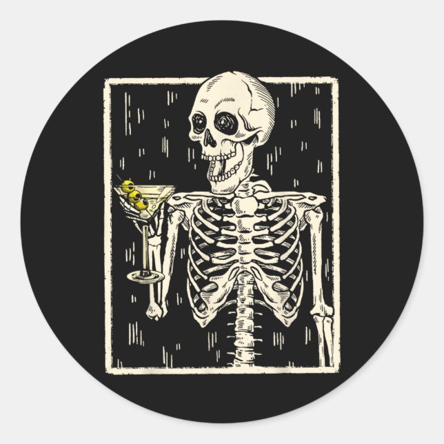 Sticker Rond Skeleton Boire Martini Tail Retro Halloween Cos (Devant)