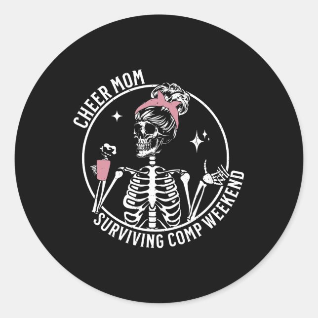 Sticker Rond Skeleton Café Cheer Maman Survive Comp Weekend M (Devant)