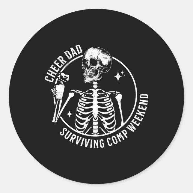 Sticker Rond Skeleton Café Cheer Papa Survive Comp Weekend F (Devant)