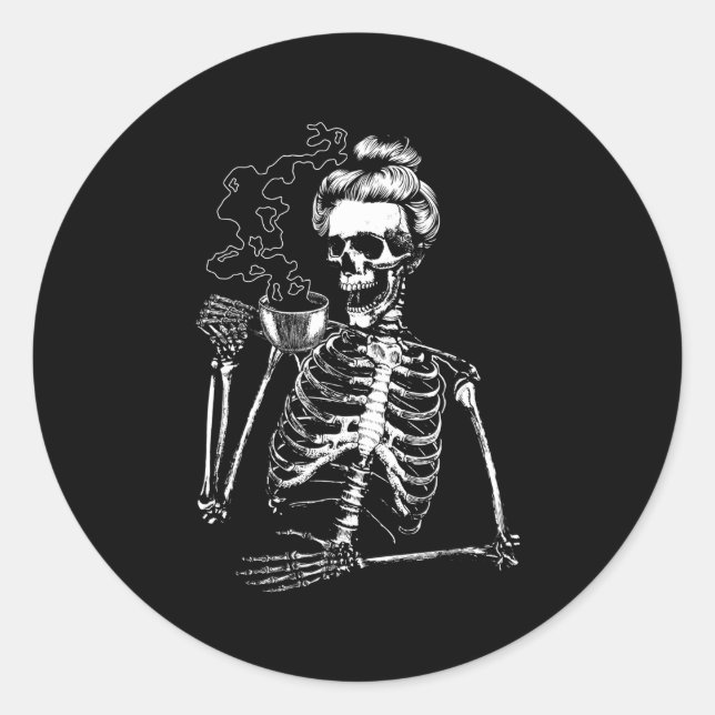 Sticker Rond Skeleton Café Halloween Skeleton Café (Devant)