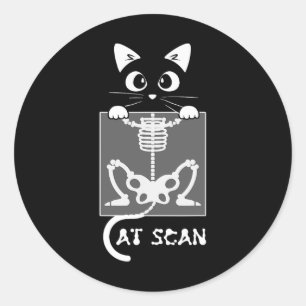 Sticker Rond Skeleton Cat Scan Ct Scaning Funny X Ray Pun mème