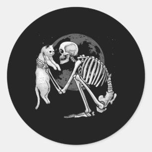 Sticker Rond Skeleton Chat Crâne Kitty mignonne Fantôme Hallowe