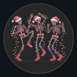 Sticker Rond Skeleton Christmas Dancing Skeleton Lights Joyeux<br><div class="desc">Skeleton Christmas Dancing Skeleton Lights Joyeux Noël</div>