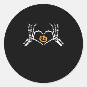 Sticker Rond Skeleton Coeur main Halloween Costume Citrouille