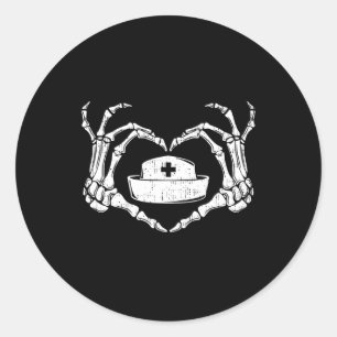 Sticker Rond Skeleton Coeur main Lazy Costume d'Halloween Drôle