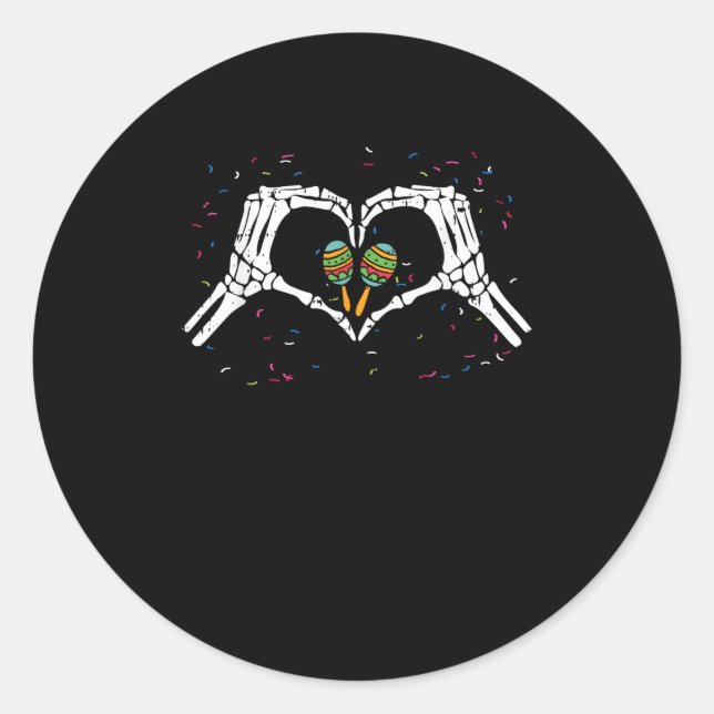 Sticker Rond Skeleton Coeur main Maracas Cinco De Mayo Mexicain (Devant)