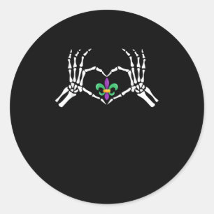 Sticker Rond Skeleton Coeur main Mardi Gras