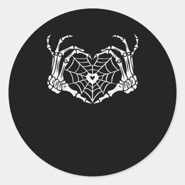 Sticker Rond Skeleton Coeur main Spiderweb Halloween Cobweb Par (Devant)