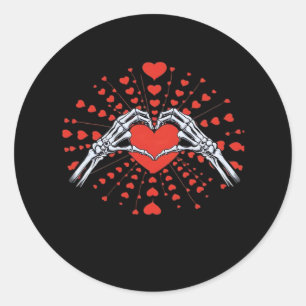 Sticker Rond Skeleton Coeur main Valentines Jour drôle 2025 Ent