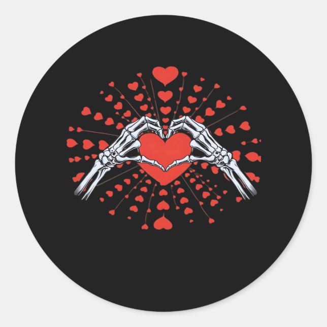 Sticker Rond Skeleton Coeur main Valentines Jour drôle 2025 Ent (Devant)