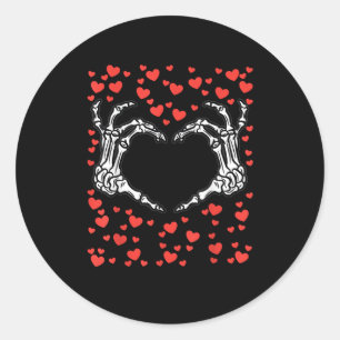 Sticker Rond Skeleton Coeur main Valentines Jour Drôle Classiqu